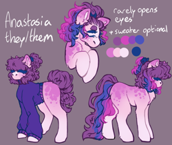 Size: 1192x1000 | Tagged: safe, artist:kazmuun, oc, oc:anastasia, earth pony, pony, nonbinary, pronouns, reference sheet, solo