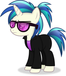 Size: 2973x3444 | Tagged: safe, artist:anime-equestria, dj pon-3, vinyl scratch, pony, unicorn, g4, alternate hairstyle, alternate universe, clothes, fashion, female, high res, horn, mare, ponytail, simple background, solo, style, sunglasses, transparent background, vector