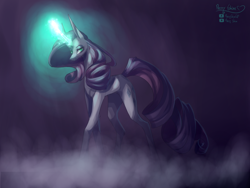 Size: 2828x2121 | Tagged: safe, artist:prettyshinegp, rarity, pony, unicorn, g4, female, glowing, glowing horn, high res, horn, long ears, mare, signature, solo