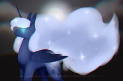 Size: 1280x852 | Tagged: safe, artist:mojjetolii, princess luna, alicorn, pony, g4, glowing, glowing eyes, glowing mane, solo