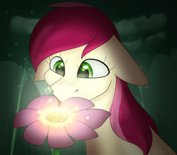 Size: 1280x1122 | Tagged: safe, artist:mojjetolii, roseluck, earth pony, pony, g4, bust, floppy ears, flower, glowing, solo