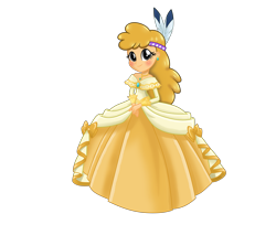 Size: 4093x3494 | Tagged: safe, artist:rainshadow, little strongheart, human, equestria girls, g4, clothes, disney princess, dress, ear piercing, equestria girls-ified, female, gown, jewelry, looking at you, piercing, pocahontas, princess costume, simple background, smiling, solo, transparent background