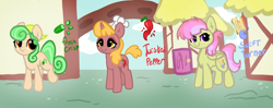 Size: 1626x645 | Tagged: safe, artist:nootaz, oc, oc only, oc:fresh crisp, oc:swift turner, oc:twisted pepper, earth pony, pegasus, pony, unicorn, ponyville, trio