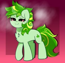 Size: 1711x1661 | Tagged: safe, artist:kittyrosie, oc, oc only, oc:hemp tea, oc:stoney poney, pony, :3, bloodshot eyes, chest fluff, high, ponified, solo, weeds