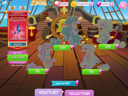Size: 2048x1536 | Tagged: safe, gameloft, gold pearl, jewel, jewel darter, lapis (g4), lilac cove, merpony, g4, my little pony: magic princess, coin, collection, costs real money, english, female, gem, group, jewel's sister, jewelry, mare, mobile game, necklace, numbers, text