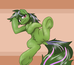 Size: 880x776 | Tagged: safe, artist:solixy406, oc, oc only, oc:wonder bloom, pony, belly, belly fluff, butt, chest fluff, featureless crotch, plot, solo, underhoof