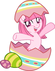 Size: 853x1106 | Tagged: safe, artist:arxielle, artist:muhammad yunus, oc, oc only, oc:annisa trihapsari, earth pony, pony, cute, earth pony oc, easter, easter egg, female, food, happy, heart, holiday, looking at you, mare, ocbetes, open mouth, open smile, pink body, pink eyes, pink mane, simple background, smiling, smiling at you, solo, transparent background