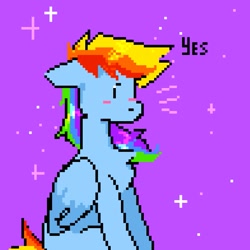 Size: 777x778 | Tagged: safe, artist:greatsunflow42, rainbow dash, pegasus, pony, g4, pixel art, purple background, simple background, solo, yes