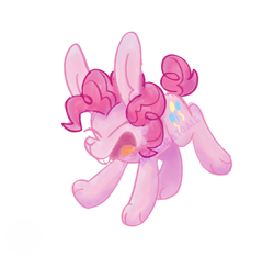 Size: 1500x1400 | Tagged: safe, artist:spiciemeatbale, pinkie pie, rabbit, g4, bunnified, bunny pie, easter, eyes closed, female, holiday, open mouth, open smile, simple background, sketch, smiling, solo, species swap, white background