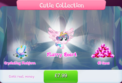 Size: 1268x860 | Tagged: safe, gameloft, princess flurry heart, alicorn, pony, g4, my little pony: magic princess, baby, bundle, bush, costs real money, cutie collection, diaper, english, female, filly, foal, gem, horn, mare, mobile game, numbers, sale, solo, spread wings, text, wings