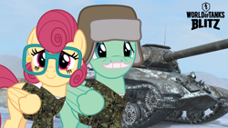 Size: 1920x1080 | Tagged: safe, artist:dashiesparkle, artist:edy_january, gentle breeze, posey shy, pegasus, pony, g4, clothes, eastern front, female, glasses, hat, husband and wife, is-3, male, military, military uniform, russia, russian army, soldier, soldier pony, spetsnaz, tank (vehicle), uniform, ushanka, vector used, winter, world of tanks, world of tanks blitz