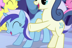 Size: 757x502 | Tagged: safe, screencap, bon bon, lemon hearts, minuette, sweetie drops, pony, unicorn, friendship is magic, g4, background character, background pony, cropped, cute, female, horn, mare, minubetes, solo focus