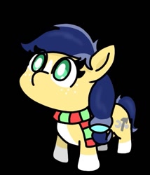Size: 517x604 | Tagged: safe, artist:funnyk16, oc, oc only, oc:twostep, earth pony, pony, black background, chibi, clothes, earth pony oc, female, scarf, simple background, solo, striped scarf