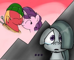 Size: 1224x989 | Tagged: safe, artist:funnyk16, big macintosh, marble pie, sugar belle, earth pony, pony, unicorn, g4, comic, crying, female, heartbreak, heartbroken marble, male, ship:sugarmac, shipping, side chick, stallion, straight, trio