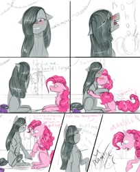 Size: 1100x1350 | Tagged: safe, artist:vera2002, marble pie, pinkie pie, earth pony, pony, g4, comic, crying, duo, faint, female, simple background, syringe, white background