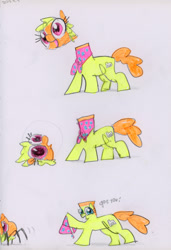 Size: 2742x4000 | Tagged: safe, artist:ja0822ck, oc, oc only, oc:amber rose (thingpone), oc:thingpone, pony, comic, cyriak, dialogue, lidded eyes, looking at you, not salmon, open mouth, open smile, simple background, smiling, the thing, traditional art, wat