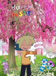 Size: 1619x2196 | Tagged: safe, spike, basilisk, demon, dragon, human, rabbit, g4, spoiler:the owl house, animal, beast demon, bun bun, chalk drawing, chalkzone, crossover, disguise, disguised basilisk, disguised demon, easter, holiday, humanized, learning with pibby, moments before disaster, pibby, shapeshifter, shapeshifting, snap (chalkzone), spoilers for another series, the owl house, traditional art, vee
