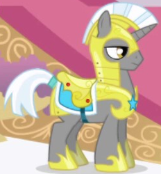 Size: 249x268 | Tagged: safe, screencap, pony, unicorn, g4, season 1, season 2, armor, background character, background pony, cropped, helmet, horn, intro, male, royal guard, solo, stallion, unicorn royal guard