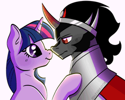 Size: 2500x2000 | Tagged: safe, artist:edgyanimator, derpibooru exclusive, king sombra, twilight sparkle, alicorn, pony, unicorn, g4, animated, armor, black hair, blinking, blushing, boop, bust, cape, cel shading, clothes, colored horn, curved horn, cute, disembodied horn, duo, duo male and female, eye contact, female, firealpaca, flowing mane, frown, gif, gray coat, helmet, high res, horn, jewelry, king sombra gets all the mares, light, looking at each other, looking at someone, loop, male, male and female, mare, multicolored hair, nose wrinkle, noseboop, nuzzling, profile, purple coat, purple eyes, raised hoof, red eyes, regalia, royalty, shading, ship:twibra, shipping, sideburns, signature, simple background, smiling, sombra horn, sombra's cape, sombra's horn, sombra's robe, sombradorable, stallion, sternocleidomastoid, straight, twiabetes, twilight sparkle (alicorn), wall of tags, white background