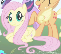 Size: 388x342 | Tagged: safe, screencap, fluttershy, pegasus, pony, g4, season 1, season 2, cropped, female, folded wings, intro, mare, solo focus, wings