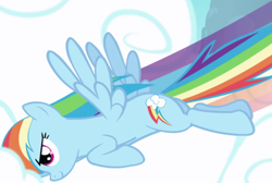 Size: 1063x715 | Tagged: safe, screencap, rainbow dash, pegasus, pony, g4, season 1, season 2, cropped, female, flying, intro, mare, rainbow trail, solo, spread wings, wings