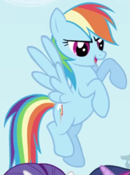 Size: 385x520 | Tagged: safe, screencap, rainbow dash, pegasus, pony, g4, season 1, season 2, cropped, female, flying, intro, mare, solo focus, spread wings, wings