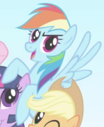 Size: 298x364 | Tagged: safe, screencap, rainbow dash, pegasus, pony, g4, season 1, season 2, cropped, female, flying, intro, mare, solo focus, spread wings, wings