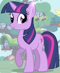 Size: 634x768 | Tagged: safe, screencap, twilight sparkle, pony, unicorn, g4, my little pony: friendship is magic, season 1, season 2, cropped, female, golden oaks library, horn, intro, mare, solo focus, unicorn twilight