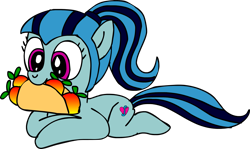 Size: 1909x1141 | Tagged: safe, artist:blackrhinoranger, sonata dusk, earth pony, pony, g4, crash bandicoot (series), earth pony sonata dusk, equestria girls ponified, female, food, fruit, lying down, mare, mouth hold, ponified, prone, simple background, smiling, solo, sonataco, taco, tail, that girl sure loves tacos, that pony sure does love tacos, that siren sure does love tacos, transparent background, wumpa fruit