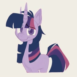 Size: 1000x1000 | Tagged: safe, artist:partyponypower, twilight sparkle, pony, unicorn, g4, eyebrows, eyebrows visible through hair, looking at you, smiling, solo, unicorn twilight