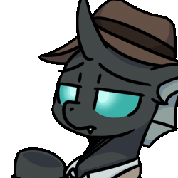 Size: 500x500 | Tagged: safe, artist:sugar morning, oc, oc only, oc:closed case, changeling, animated, annoyed, changeling oc, clothes, commission, cute, cuteling, facehoof, gif, hat, male, simple background, solo, sugar morning's facehoofs, transparent background, ych result