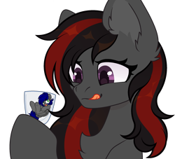 Size: 2253x2048 | Tagged: safe, artist:howie, oc, oc only, oc:mb midnight breeze, oc:se solar eclipse, pegasus, pony, black and red mane, glass, high res, imminent vore, kitchen eyes, licking, licking lips, mare pred, oc x oc, pegasus oc, scared, shipping, simple background, stallion prey, tongue out, transparent background, trapped