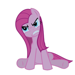 Size: 752x752 | Tagged: safe, artist:retroponybro, pinkie pie, earth pony, pony, g4, party of one, angry, base used, blue eyes, colored lineart, ears up, eyelashes, female, full body, gritted teeth, long mane, long tail, pinkamena diane pie, simple background, sitting, solo, tail, teeth, three quarter view, transparent background, vector