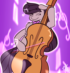 Size: 1800x1899 | Tagged: safe, artist:ermecg, octavia melody, earth pony, pony, g4, cello, chest fluff, eyes closed, female, floppy ears, mare, music notes, musical instrument, playing instrument, simple background, smiling, solo, vibing