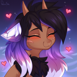 Size: 3000x3000 | Tagged: safe, artist:pesty_skillengton, oc, oc only, oc:alexus nictivia, pony, blushing, cute, ear fluff, eyes closed, female, floppy ears, heart, high res, horns, mare, sketch, smiling, solo