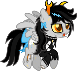 Size: 1203x1103 | Tagged: safe, artist:lightningbolt, derpibooru exclusive, oc, oc only, oc:lightning dee, pegasus, pony, undead, zombie, zombie pony, g4, .svg available, bags under eyes, bloodshot eyes, bone, bow, choker, clothes, colored pupils, colored sclera, female, flying, homestuck, hoodie, horns, lidded eyes, mare, scar, show accurate, simple background, solo, spiked choker, spiked wristband, stitches, svg, tail, tail bow, tattered, torn clothes, torn ear, transparent background, vector, wings, wristband