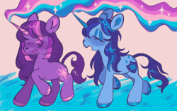 Size: 1280x801 | Tagged: safe, artist:peaceandlove26, shining armor, twilight sparkle, pony, unicorn, g4, alternate hairstyle, duo, februpony, leonine tail, magic, tail