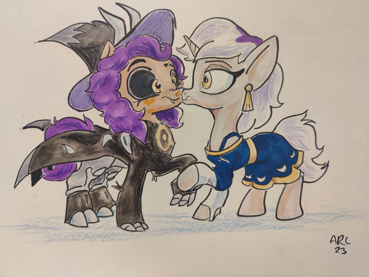 3104932 - safe, artist:lytlethelemur, earth pony, hybrid, pony, unicorn,  spoiler:the owl house, amity blight, azura (the owl house), canon ship,  clothes, costume, dyed mane, dyed tail, female, halloween, halloween  costume, hecate (the