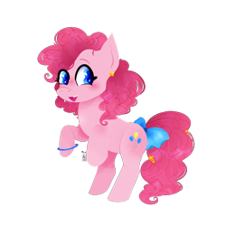 Size: 3242x3242 | Tagged: safe, artist:bettykat420, pinkie pie, earth pony, pony, g4, bow, bracelet, ear piercing, earring, female, high res, jewelry, mare, piercing, rearing, simple background, solo, tail, tail bow, transparent background