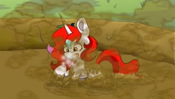 Size: 2983x1680 | Tagged: safe, artist:dingdingxu377, oc, oc:shallow light, pony, unicorn, mud, mud pit, stuck, wet and messy