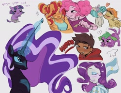 Size: 3000x2300 | Tagged: safe, artist:dulcesilly, coco pommel, nightmare rarity, pinkie pie, rarity, spike, spitfire, sunset shimmer, twilight sparkle, dog, earth pony, human, pegasus, pony, unicorn, equestria girls, g4, baby, baby pony, babylight sparkle, blushing, boop, bust, cocofire, crack shipping, cute, eyes closed, female, flag, floating heart, heart, high res, lesbian, mama sunset, marco diaz, mare, noseboop, ship:sunsetpie, shipping, simple background, spike the dog, star vs the forces of evil, twiabetes, white background, younger