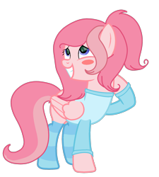 Size: 1800x2000 | Tagged: safe, artist:ponkus, artist:savygriffs, oc, oc only, oc:savybit, base used, blushing, clothes, cute, grin, nervous, nervous smile, simple background, smiling, socks, solo, sweater, transparent background