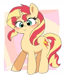 Size: 1691x2037 | Tagged: safe, artist:leo19969525, sunset shimmer, pony, unicorn, g4, blushing, cute, female, horn, looking at you, mare, shimmerbetes, smiling, smiling at you, solo