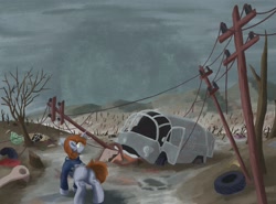 Size: 2974x2204 | Tagged: safe, artist:reddthebat, oc, oc only, oc:littlepip, pony, unicorn, fallout equestria, butt, female, high res, implied derpy, mare, plot, solo, telephone pole, van, wasteland