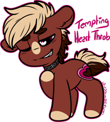 Size: 1209x1337 | Tagged: safe, artist:sexygoatgod, oc, oc only, oc:tempting heartthrob, earth pony, pony, adoptable, chibi, collar, dog collar, male, simple background, solo, stallion, transparent background