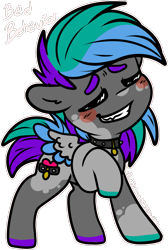 Size: 953x1419 | Tagged: safe, artist:sexygoatgod, oc, oc only, oc:bad behavior, pegasus, pony, chibi, collar, dog collar, male, simple background, solo, stallion, transparent background