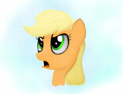 Size: 2493x1921 | Tagged: safe, artist:seshirubonsebon, applejack, earth pony, pony, g4, bust, frown, hatless, missing accessory, open mouth, solo