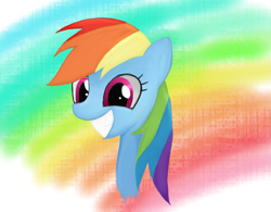 Size: 2569x2004 | Tagged: safe, artist:seshirubonsebon, rainbow dash, pegasus, pony, g4, bust, grin, high res, rainbow background, smiling, solo