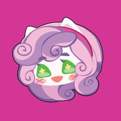 Size: 1000x1000 | Tagged: safe, artist:ushigow, part of a set, sweetie belle, human, equestria girls, g4, blush sticker, blushing, bust, chibi, eared humanization, head only, humanized, pink background, simple background, solo