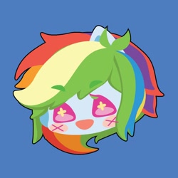 Size: 1000x1000 | Tagged: safe, artist:ushigow, part of a set, rainbow dash, human, equestria girls, g4, blue background, blush sticker, blushing, bust, chibi, eared humanization, head only, humanized, simple background, solo